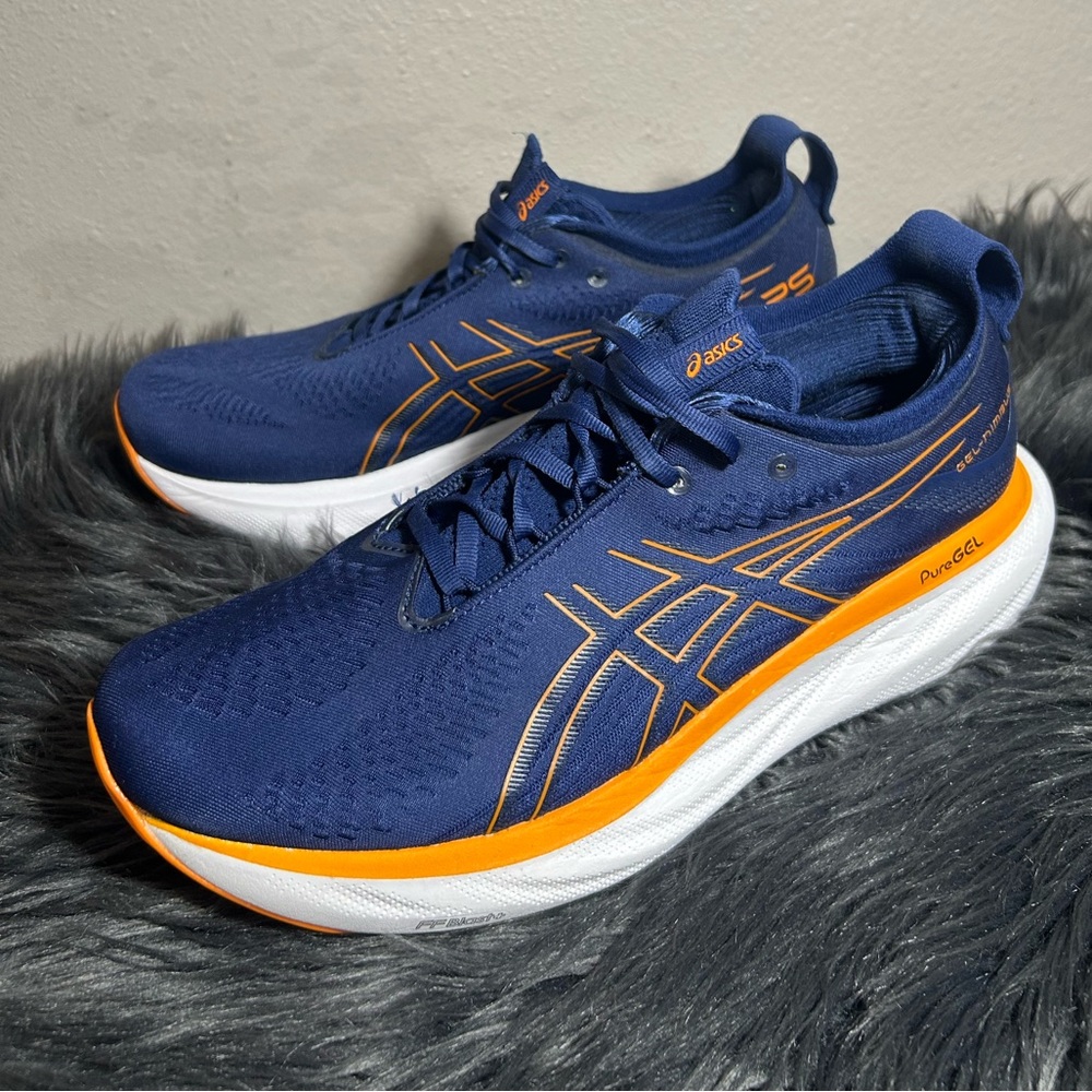 ASICSGel-Nimbus 25 'Deep Ocean Bright Orange Sneakers Size 10 - Picture 6 of 10
